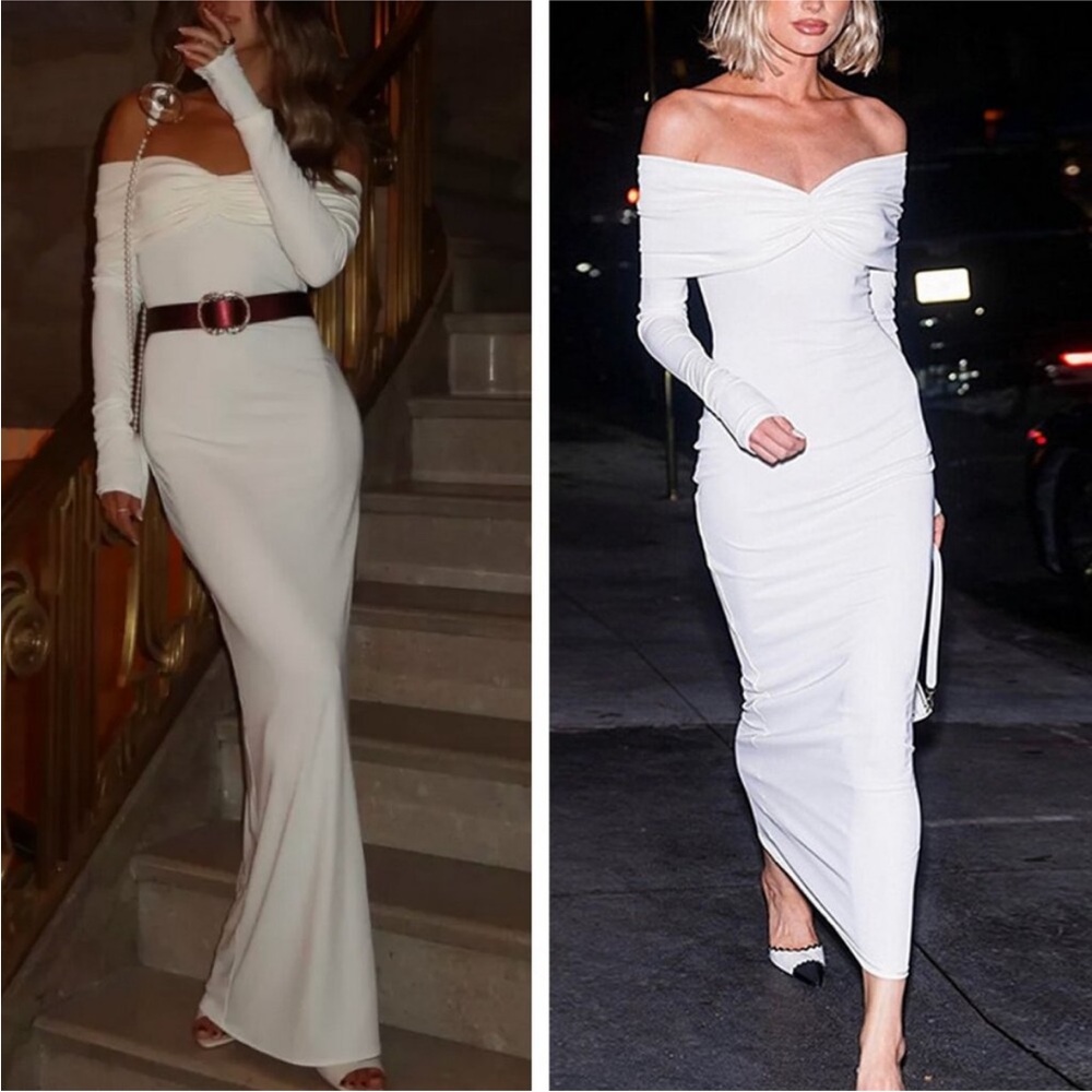 HELSA Off-Shoulder Long Sleeve White Dress
